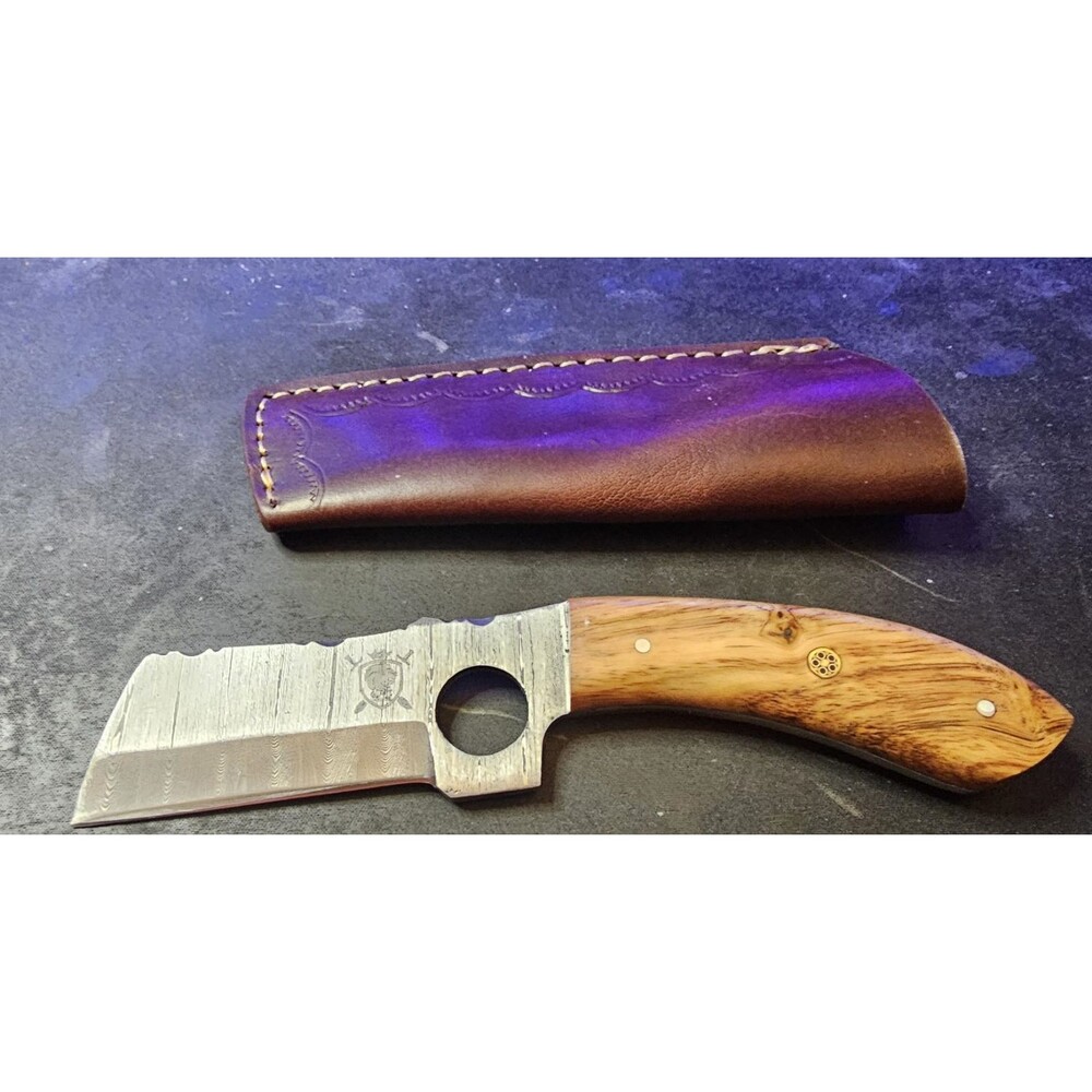Glatz Knives Handmade Damascus Steel Cleaver Chopper Fixed Blade Leather Sheath